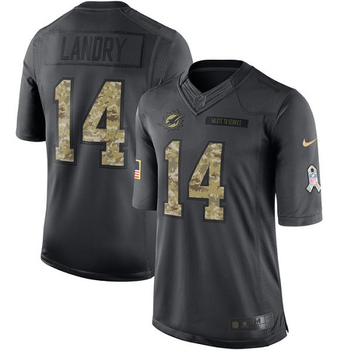 Men's Limited Jarvis Landry Nike Jersey Black - #14 2016 Salute to Service NFL Miami Dolphins